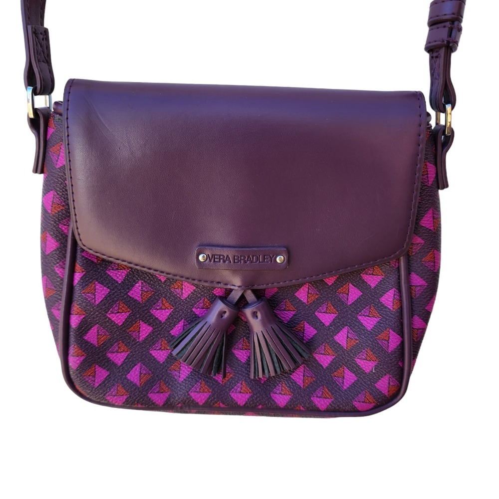 Vera Bradley Tassel Crossbody in Plum Studs - Small Purse - Purple Faux Leather